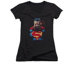 Superman Shirt Juniors V Neck Angry Black T-Shirt