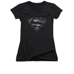 Superman Shirt Juniors V Neck Barbed Wire Black T-Shirt