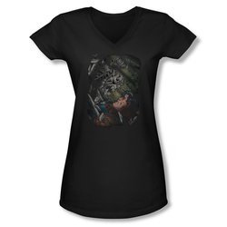 Superman Shirt Juniors V Neck Battle Black T-Shirt