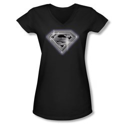 Superman Shirt Juniors V Neck Bling Shield Black T-Shirt