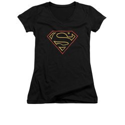 Superman Shirt Juniors V Neck Colored Shield Black T-Shirt