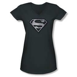 Superman Shirt Juniors V Neck Duct Tape Shield Charcoal T-Shirt