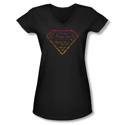 Superman Shirt Juniors V Neck Flame Outlined Black T-Shirt