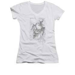 Superman Shirt Juniors V Neck Flying Sketch White T-Shirt