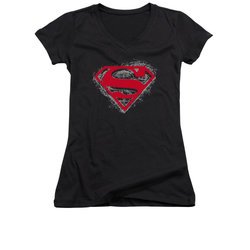 Superman Shirt Juniors V Neck Hardcore Noir Black T-Shirt