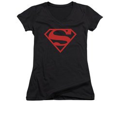 Superman Shirt Juniors V Neck Red Shield Black T-Shirt