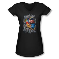 Superman Shirt Juniors V Neck Ripping Steel Black T-Shirt