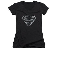 Superman Shirt Juniors V Neck Smoke Shield Black T-Shirt