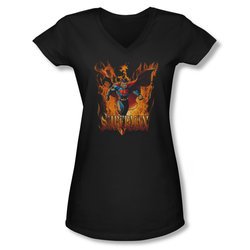 Superman Shirt Juniors V Neck Through The Fire Black T-Shirt