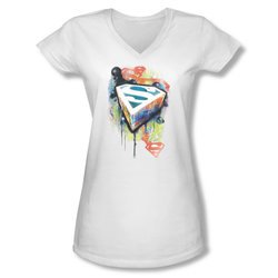 Superman Shirt Juniors V Neck Urban Shield White T-Shirt