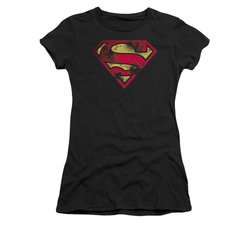 Superman Shirt Juniors War Torn Shield Black T-Shirt