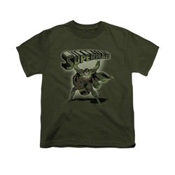 Superman Shirt Kids Camo Colored Military Green T-Shirt