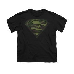 Superman Shirt Kids Camo Logo Distressed Black T-Shirt