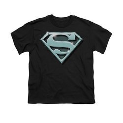 Superman Shirt Kids Chrome Shield Black T-Shirt