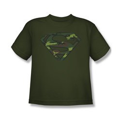 Superman Shirt Kids Distressed Camo Shield Olive T-Shirt