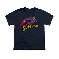 Superman Shirt Kids Flying Over Navy T-Shirt