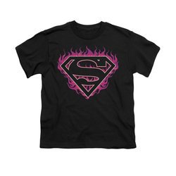 Superman Shirt Kids Fuchia Flames Black T-Shirt