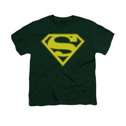 Superman Shirt Kids Yellow Shield Hunter Green T-Shirt