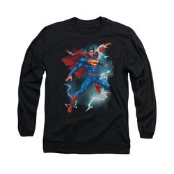 Superman Shirt Lightning Long Sleeve Black Tee T-Shirt