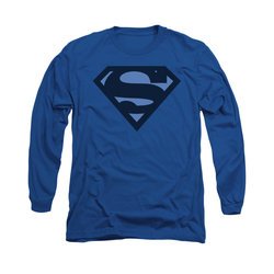 Superman Shirt Navy Shield Long Sleeve Royal Blue Tee T-Shirt