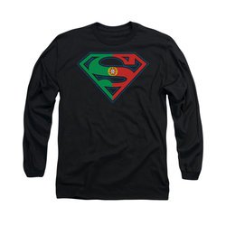 Superman Shirt Portugal Shield Long Sleeve Black Tee T-Shirt