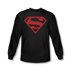 Superman Shirt Red Shield Long Sleeve Black Tee T-Shirt