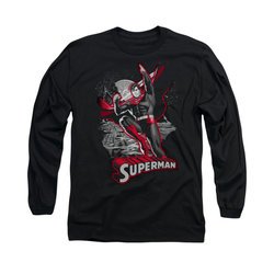 Superman Shirt Red & Gray Long Sleeve Black Tee T-Shirt