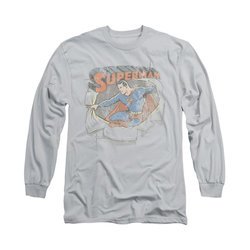 Superman Shirt Ripping Long Sleeve Silver Tee T-Shirt