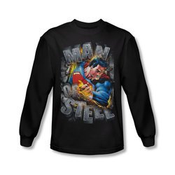 Superman Shirt Ripping Steel Long Sleeve Black Tee T-Shirt