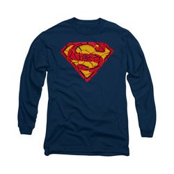 Superman Shirt Shattered Shield Long Sleeve Navy Tee T-Shirt