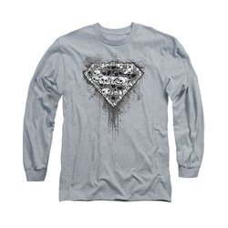 Superman Shirt Skull Shield Long Sleeve Athletic Heather Tee T-Shirt