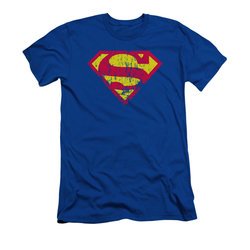 Superman Shirt Slim Fit Classic Logo Distressed Royal Blue T-Shirt