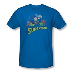 Superman Shirt Slim Fit Distresed Royal T-Shirt