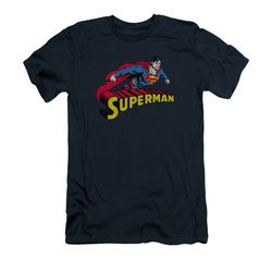 Superman Shirt Slim Fit Flying Over Navy T-Shirt