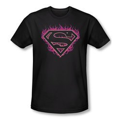 Superman Shirt Slim Fit Fuchia Flames Black T-Shirt