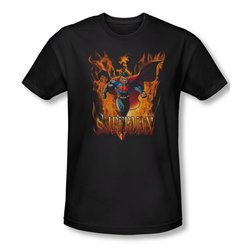 Superman Shirt Slim Fit Through The Fire Black T-Shirt