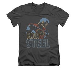 Superman Shirt Slim Fit V-Neck Colored Lines Charcoal T-Shirt