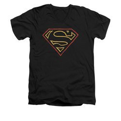 Superman Shirt Slim Fit V-Neck Colored Shield Black T-Shirt