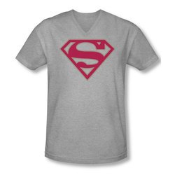 Superman Shirt Slim Fit V-Neck Crimson Shield Athletic Heather T-Shirt