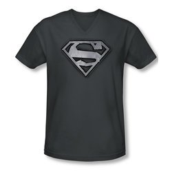 Superman Shirt Slim Fit V-Neck Duct Tape Shield Charcoal T-Shirt