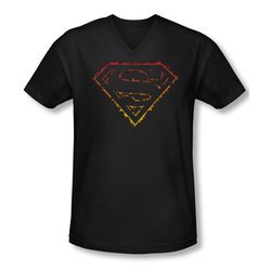 Superman Shirt Slim Fit V-Neck Flame Outlined Black T-Shirt