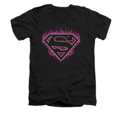 Superman Shirt Slim Fit V-Neck Fuchia Flames Black T-Shirt