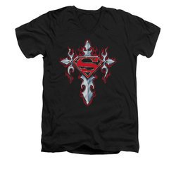 Superman Shirt Slim Fit V-Neck Gothic Cross Black T-Shirt