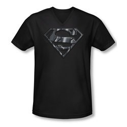 Superman Shirt Slim Fit V-Neck Mech Shield Black T-Shirt