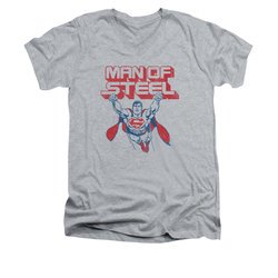 Superman Shirt Slim Fit V-Neck Retro Steel Athletic Heather T-Shirt