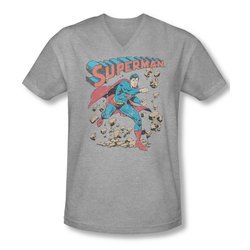 Superman Shirt Slim Fit V-Neck Rocks Athletic Heather T-Shirt