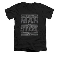 Superman Shirt Slim Fit V-Neck Steel Text Black T-Shirt