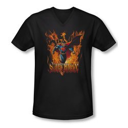 Superman Shirt Slim Fit V-Neck Through The Fire Black T-Shirt