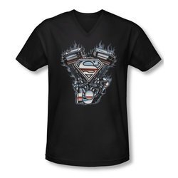 Superman Shirt Slim Fit V-Neck V Twin Logo Black T-Shirt