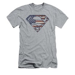 Superman Shirt Slim Fit Wartorn Flag Shield Athletic Heather T-Shirt